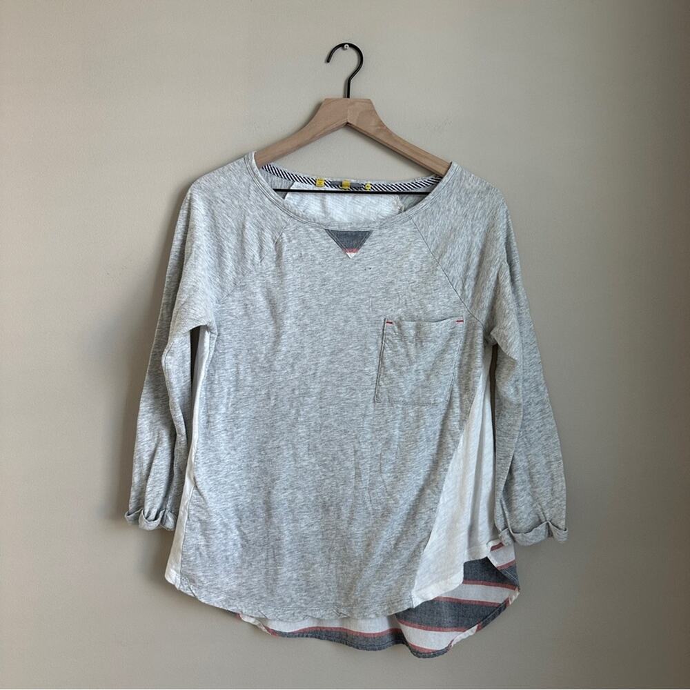 Anthropologie Little Yellow Button Gray Striped Hem Long Sleeve Women’s Large